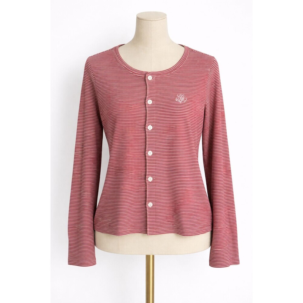 Ralph Lauren Button Front Cardigan Top Red White Striped Size Medium Nautical